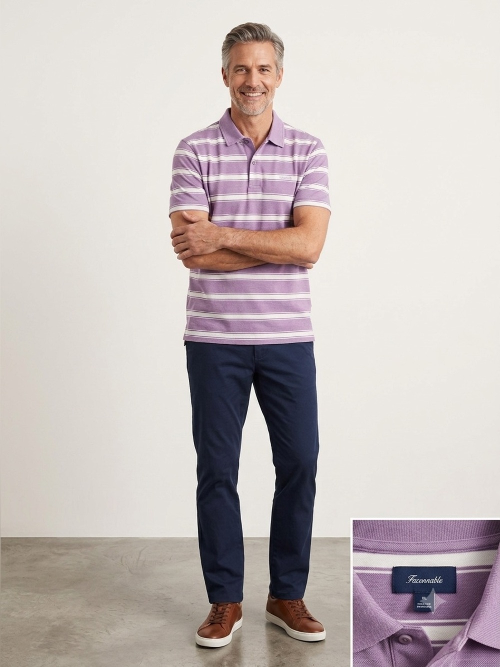 Faconnable Lavender and White Striped Polo Shirt